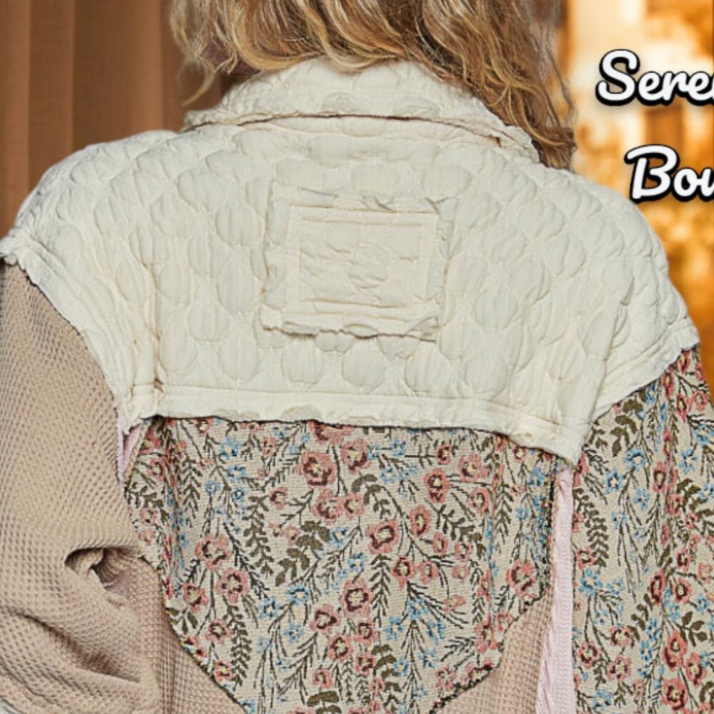 POL Coastal Bohemian Luxurious Quilted Jacquard Collared Button Up Comfy Jacket - Picture 9 of 15